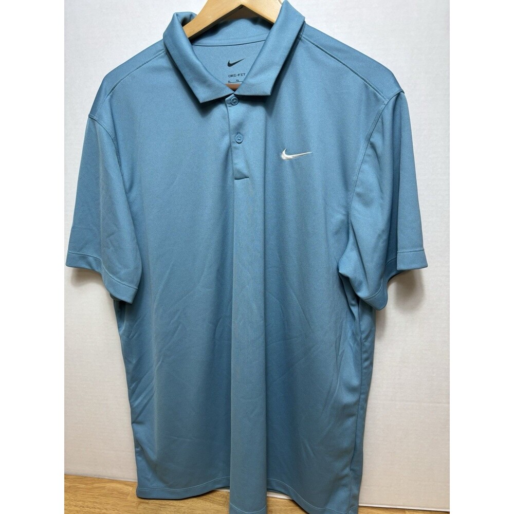 Nike Men’s Dri Fit Size XL Light Blue Polo Golf Pullover Logo Collar